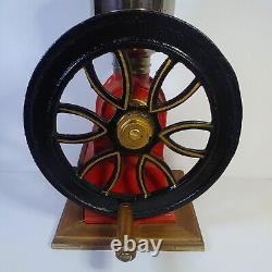 Rare Complete Vintage Cast Iron Single Wheel Manual Coffee Grinder Red/wood