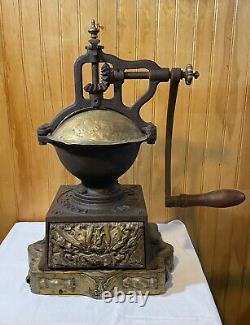 Rare Custom Antique Peugeot Freres Military Coffee Grinder Brass Repousse Eagle