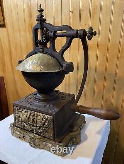 Rare Custom Antique Peugeot Freres Military Coffee Grinder Brass Repousse Eagle