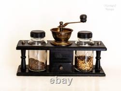 Spice Grinder Manual Coffee Mill French Vintage in Stand with Jars