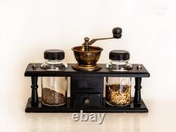 Spice Grinder Manual Coffee Mill French Vintage in Stand with Jars