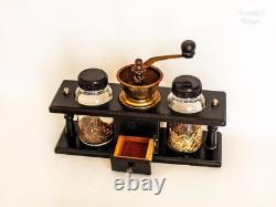 Spice Grinder Manual Coffee Mill French Vintage in Stand with Jars