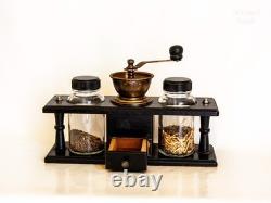 Spice Grinder Manual Coffee Mill French Vintage in Stand with Jars