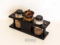 Spice Grinder Manual Coffee Mill French Vintage in Stand with Jars
