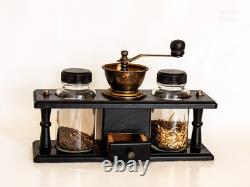 Spice Grinder Manual Coffee Mill French Vintage in Stand with Jars