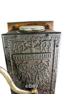 TELEPHONE MILL COFFEE GRINDER Antique ARCADE WALL MOUNT Victorian CAST IRON