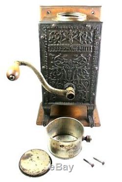 TELEPHONE MILL COFFEE GRINDER Antique ARCADE WALL MOUNT Victorian CAST IRON