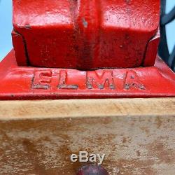 VINTAGE 1930'S ELMA CAST IRON HAND CRANK COFFEE GRINDER MILL, Red