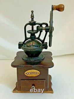 VINTAGE ANTIQUE HAND CRANK COFFEE GRINDER WithPULL OUT DRAWER IRON/WOOD 11'' TALL