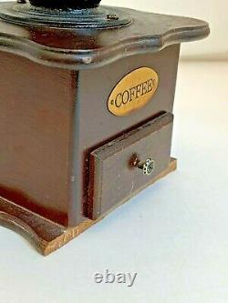 VINTAGE ANTIQUE HAND CRANK COFFEE GRINDER WithPULL OUT DRAWER IRON/WOOD 11'' TALL