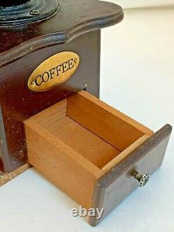 VINTAGE ANTIQUE HAND CRANK COFFEE GRINDER WithPULL OUT DRAWER IRON/WOOD 11'' TALL