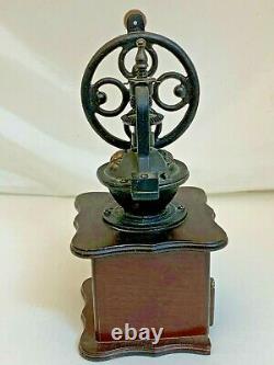 VINTAGE ANTIQUE HAND CRANK COFFEE GRINDER WithPULL OUT DRAWER IRON/WOOD 11'' TALL