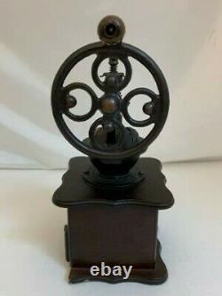 VINTAGE ANTIQUE HAND CRANK COFFEE GRINDER WithPULL OUT DRAWER IRON/WOOD 11'' TALL