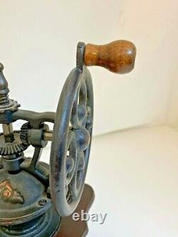 VINTAGE ANTIQUE HAND CRANK COFFEE GRINDER WithPULL OUT DRAWER IRON/WOOD 11'' TALL