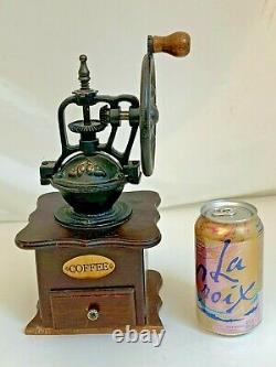 VINTAGE ANTIQUE HAND CRANK COFFEE GRINDER WithPULL OUT DRAWER IRON/WOOD 11'' TALL