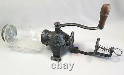 VINTAGE ARCADE CRYSTAL NO 3 COFFEE GRINDER WALL MOUNT CAST IRON With ORIG GLASS