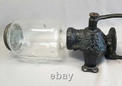 VINTAGE ARCADE CRYSTAL NO 3 COFFEE GRINDER WALL MOUNT CAST IRON With ORIG GLASS