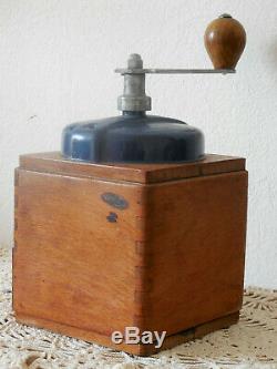 VINTAGE FRENCH PEUGEOT FRERES Coffee Grinder Mill Manual Hand Crank BLUE