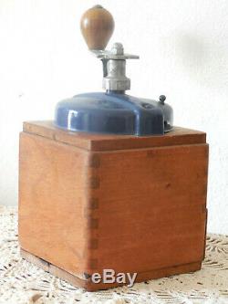 VINTAGE FRENCH PEUGEOT FRERES Coffee Grinder Mill Manual Hand Crank BLUE