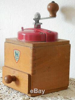 VINTAGE FRENCH PEUGEOT FRERES Coffee Grinder Mill Manual Hand Crank RED