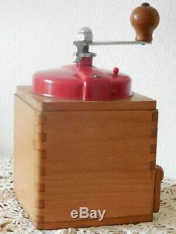 VINTAGE FRENCH PEUGEOT FRERES Coffee Grinder Mill Manual Hand Crank RED