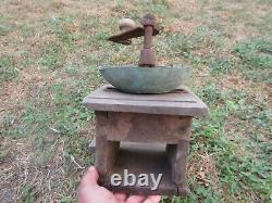 VTG 1800s RARE ANTIQUE PRIMITIVE OTTOMAN WROUGHT IRON WOODEN COFFEE GRINDER MILL
