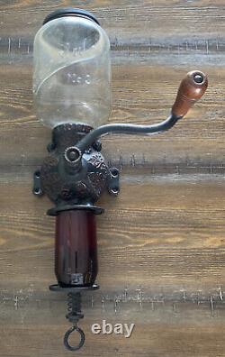 VTG Arcade Crystal Red Coffee Grinder No 3 Cast Iron with Lid No Catch Cup