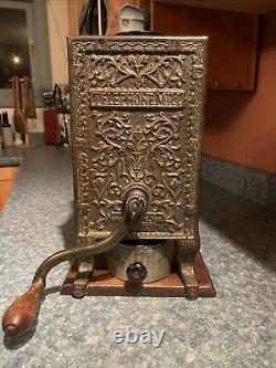 Very Rare Arcade Telephone Coffee Mill & Original Cup Pat. Date 9/25/1888 Mint