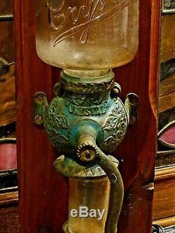 Victorian Antique Coffee Grinder by Arcade Crystal On Base with Lamp Working