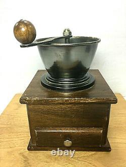 Vintage 70's Collectible Wooden Manual Coffee Bean Grinder Mill Large 7 Tall