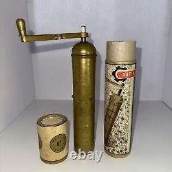 Vintage Albanian 10-3/4Inch Brass Spice or Coffee Grinder