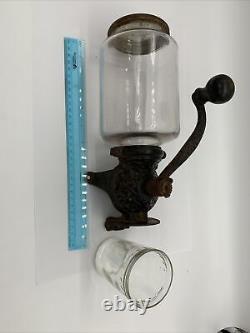 Vintage Antique ARCADE Crystal Cast Iron Coffee Grinder w Catch Cup, No Bracket