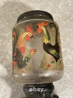 Vintage Antique ARCADE Crystal Jar WALL MOUNT Hand Crank COFFEE GRINDER / MILL