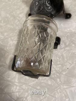 Vintage Antique ARCADE Crystal Jar WALL MOUNT Hand Crank COFFEE GRINDER / MILL