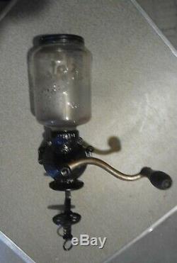 Vintage Antique ARCADE Crystal No. 3 COFFEE GRINDER Wall Mount Cast Iron & Glass