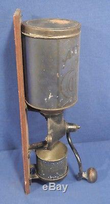 Vintage Antique Always Ready Blue Tin Coffee Grinder Mill Wall Mount 16.25 High