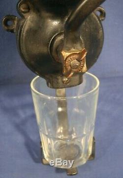 Vintage Antique Arcade 25 Cast Iron Coffee Grinder Wall Mount Crystal Glass