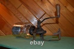 Vintage Antique Arcade Wall Mounted Coffee Grinder Embossed Lid Nice Patina