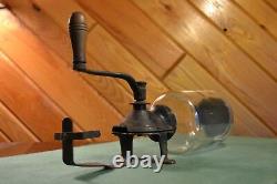 Vintage Antique Arcade Wall Mounted Coffee Grinder Embossed Lid Nice Patina