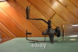 Vintage Antique Arcade Wall Mounted Coffee Grinder Embossed Lid Nice Patina