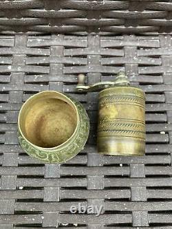 Vintage Antique Brass Coffee Grinder Islamic Arabic Script Rare 300gr
