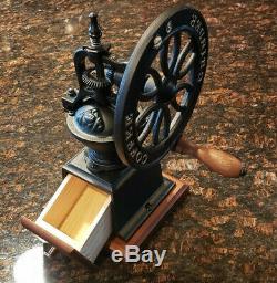 Vintage Antique Coffee Bean Mill Wheel Hand Crank Manual Grinder