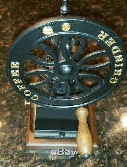 Vintage Antique Coffee Bean Mill Wheel Hand Crank Manual Grinder