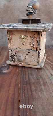 Vintage Antique Coffee Grinder Wooden Mill Hand Antique Old