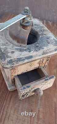 Vintage Antique Coffee Grinder Wooden Mill Hand Antique Old