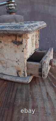 Vintage Antique Coffee Grinder Wooden Mill Hand Antique Old