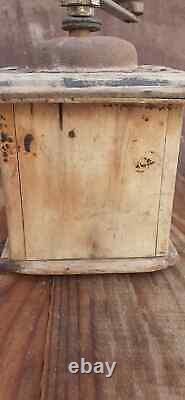 Vintage Antique Coffee Grinder Wooden Mill Hand Antique Old