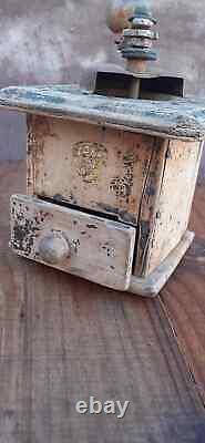 Vintage Antique Coffee Grinder Wooden Mill Hand Antique Old