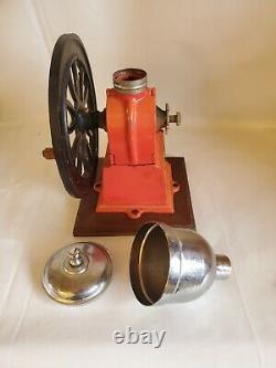 Vintage Antique Elma Style Red Cast Iron One Wheel Hand Crank Coffee Grinder