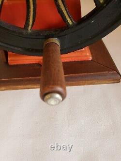 Vintage Antique Elma Style Red Cast Iron One Wheel Hand Crank Coffee Grinder